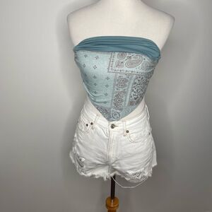 Blush Boutique- Blue & Brown Bandana Top